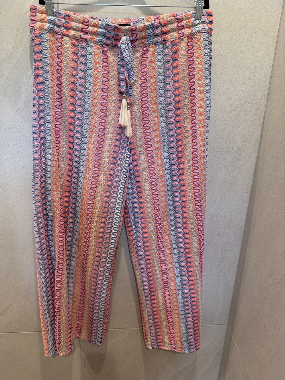 Boston Proper Multicolor Wave-Print Wide Leg Pant